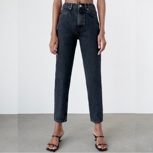 4 🔖 ZARA Classic Mom Fit Jeans Denim High Rise Ankle Black 8197/003